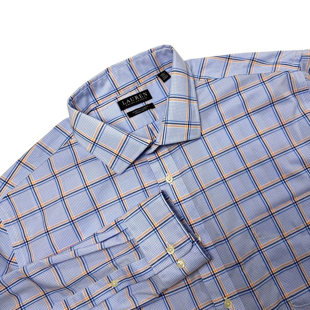 Lauren Ralph Lauren Regular Fit Stretch Dress Shirt 18 34/35 Blue Check
